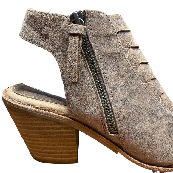 SOFFT McKenna Women's 9M Peep Toe Heeled Sandals Smoked Suede Metallic Shoes - Picture 13 of 16